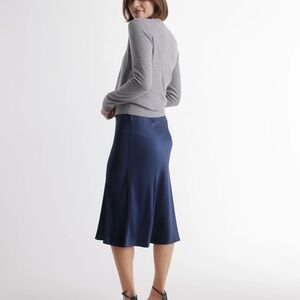 Navy Blue Silk Midi Skirt